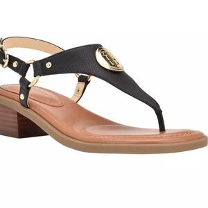 Tommy Hilfiger Ellyz Black Thong Heeled Sandals Sz 9